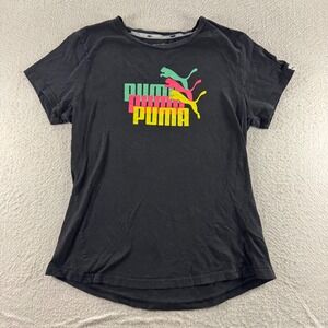 Puma Graphic Logo T-Shirt Black‎ Green Pink Yellow Womens Activewear Running Gym